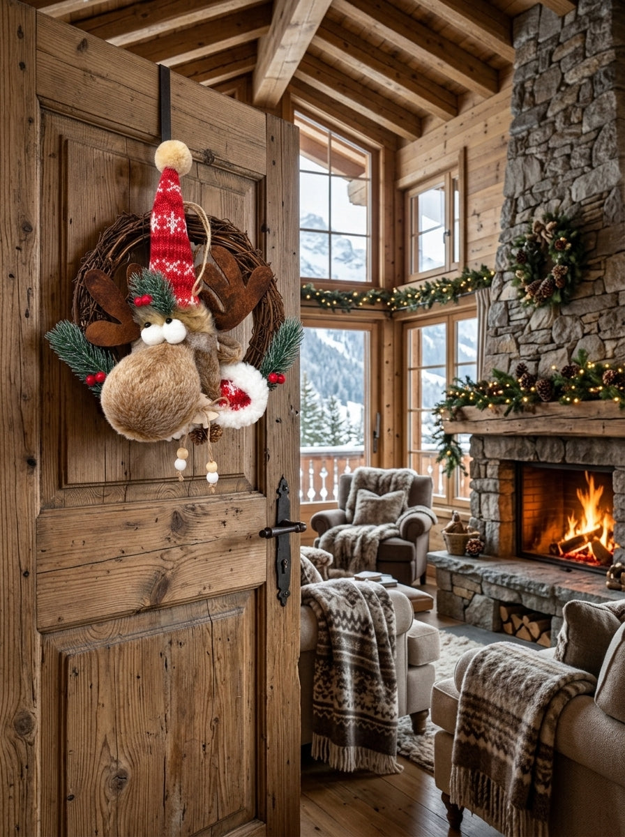 Rudolph's Christmas – Nostaljik Geyikli Yılbaşı Kapı ve Ağaç Süsü - 30 CM