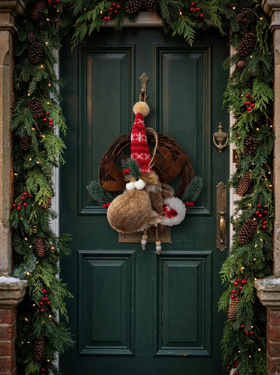 Rudolph's Christmas – Nostaljik Geyikli Yılbaşı Kapı ve Ağaç Süsü - 30 CM