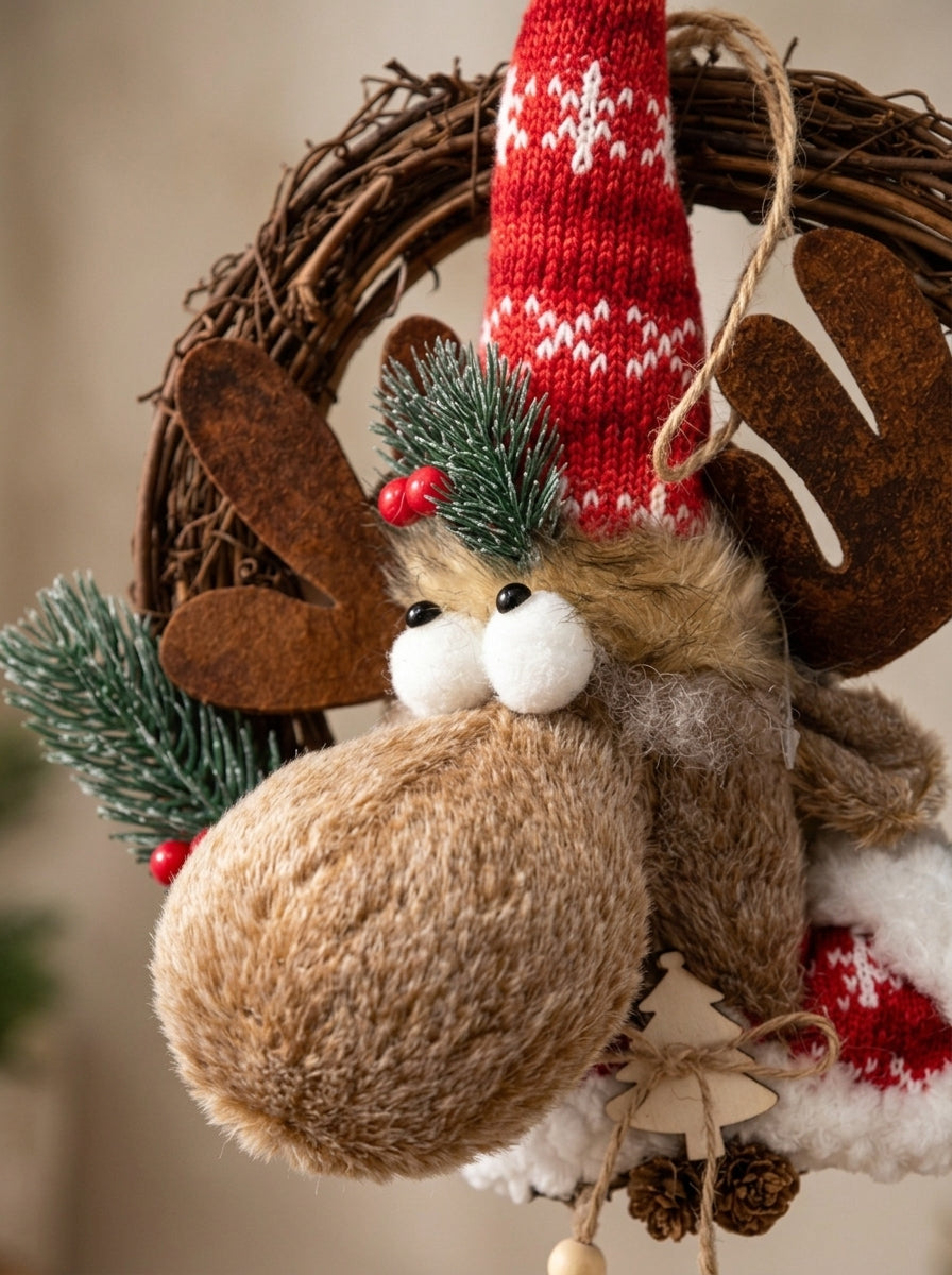 Rudolph's Christmas – Nostaljik Geyikli Yılbaşı Kapı ve Ağaç Süsü - 30 CM