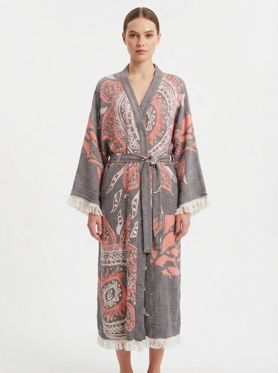 Grey- Orange Mandala Kimono