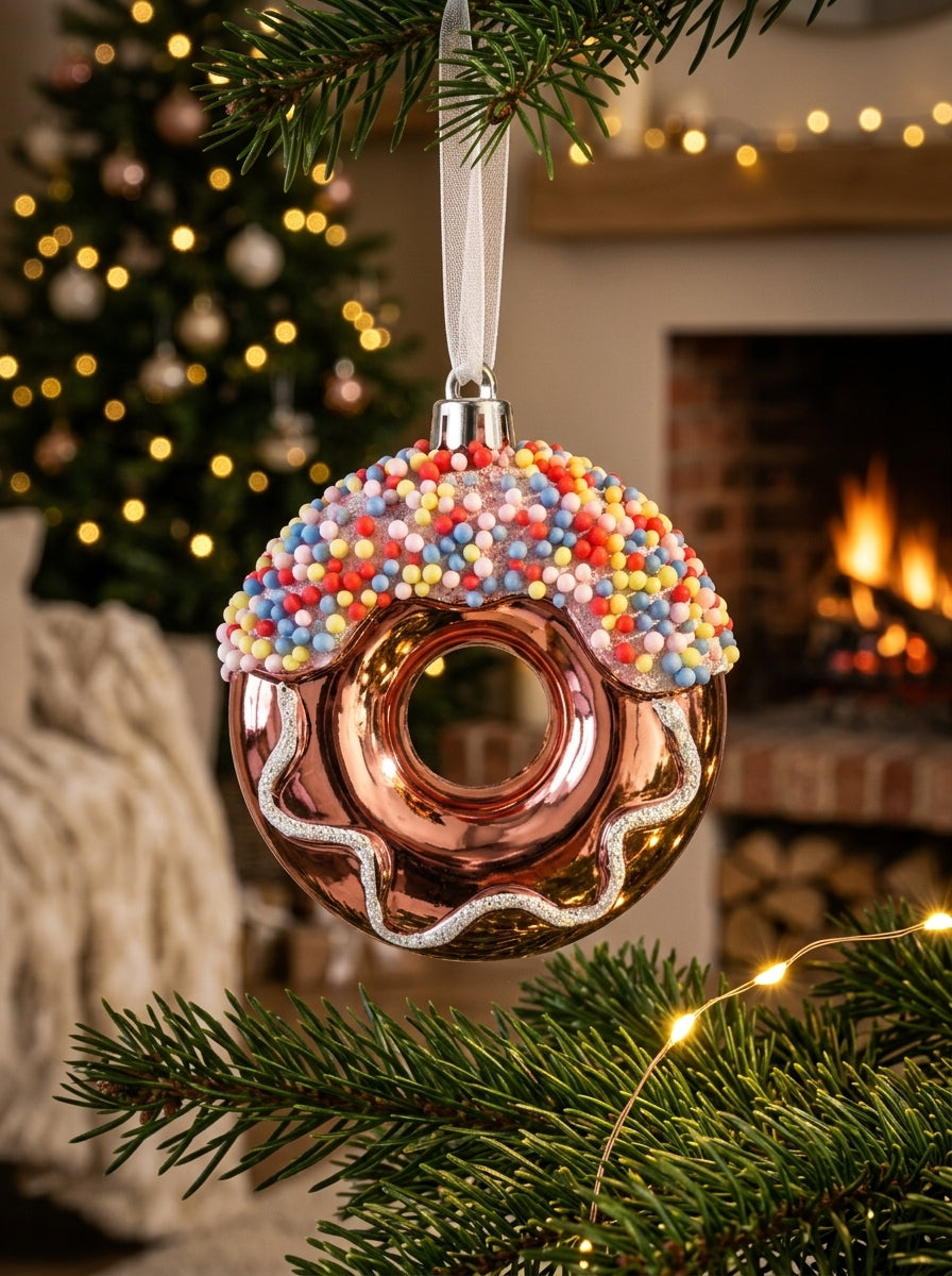 Candy Sprinkle Rose Gold Donut Yılbaşı Ağacı Süsü