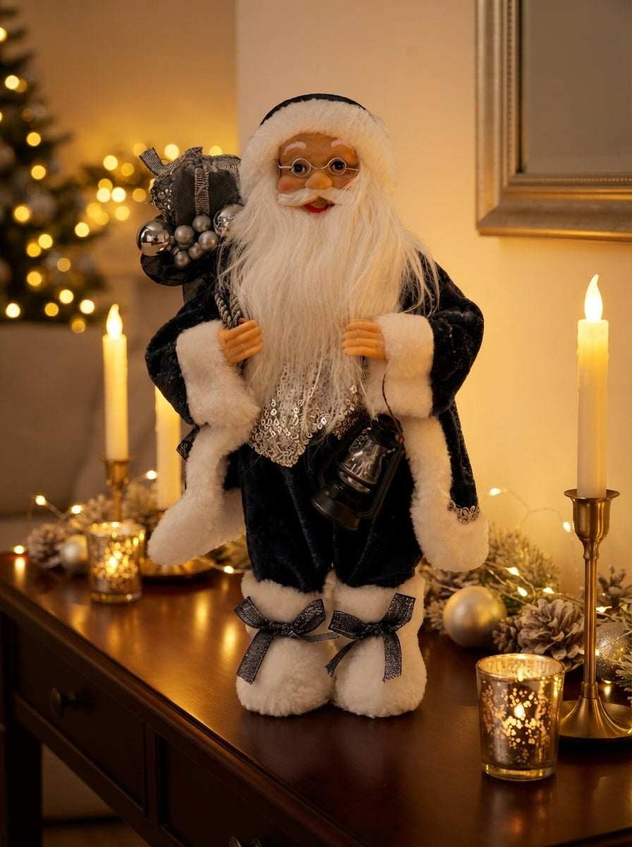 Midnight Silver Santa Dekoratif Noel Baba - 30 cm