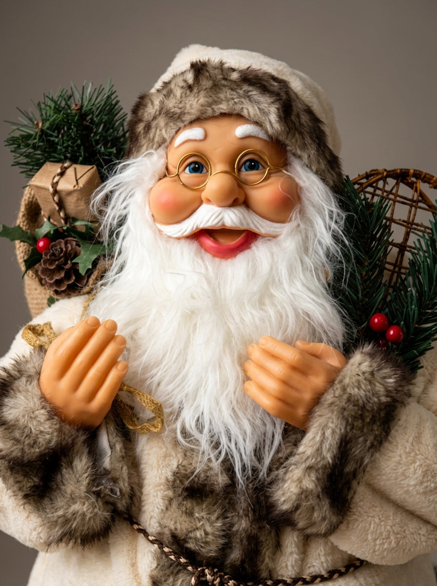 Alpine Santa Ekru Bej Dekoratif Noel Baba Figürü - 80 CM