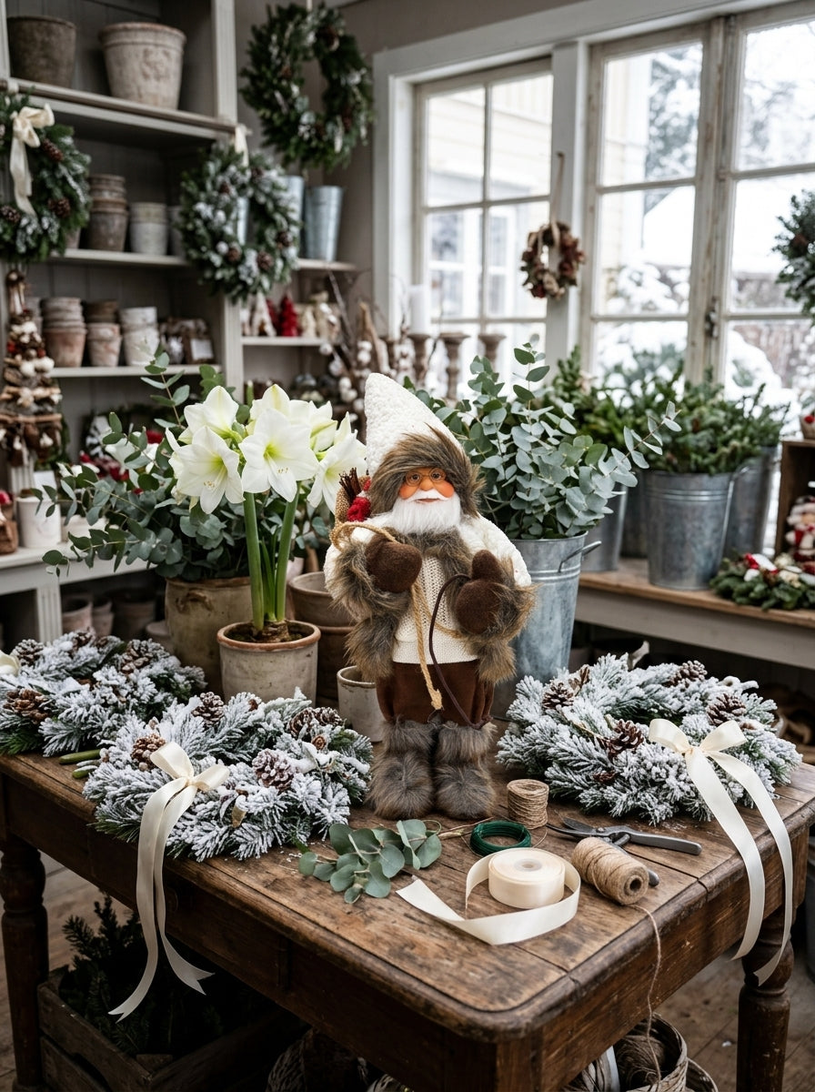 Kış Rüyası – Beyaz Örgülü Nostaljik Noel Baba Dekoratif Figür - 32 CM