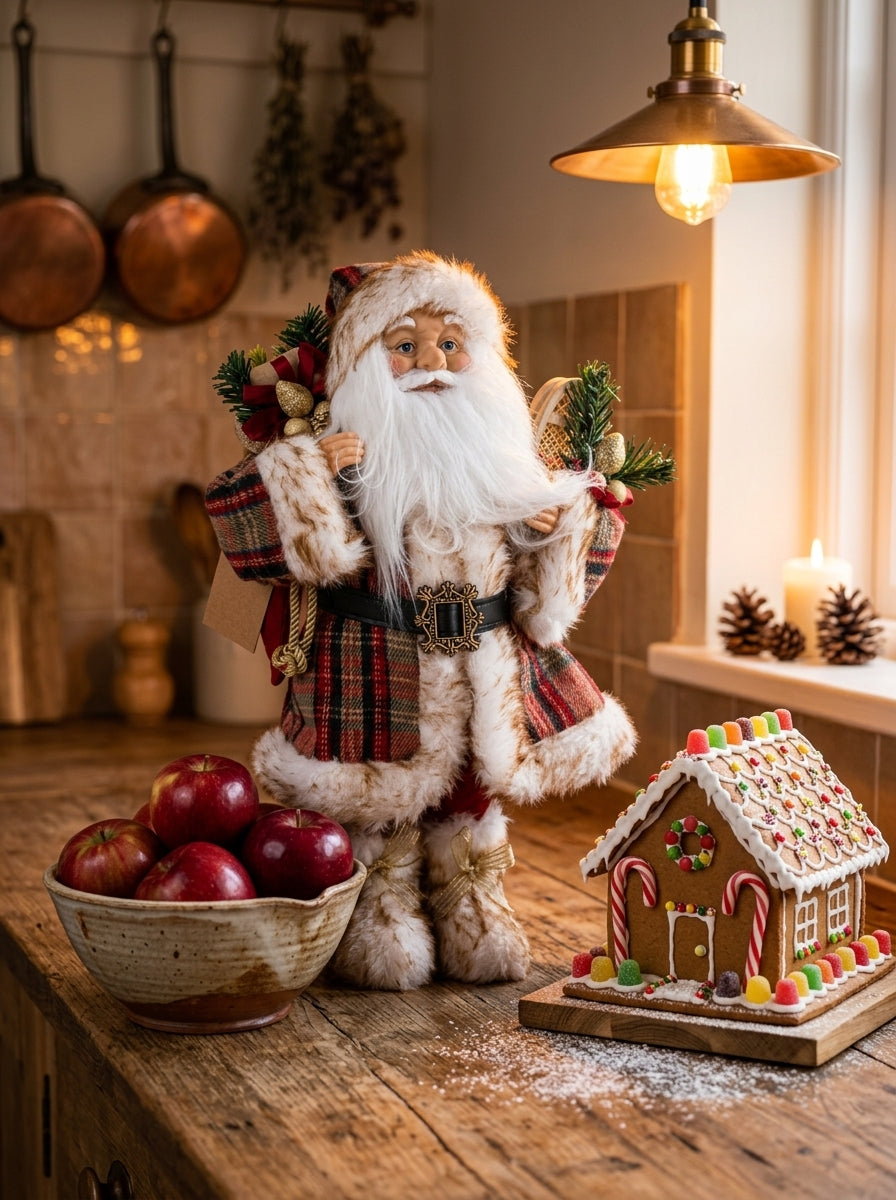 Woodland Tartan Santa Dekoratif Noel Baba