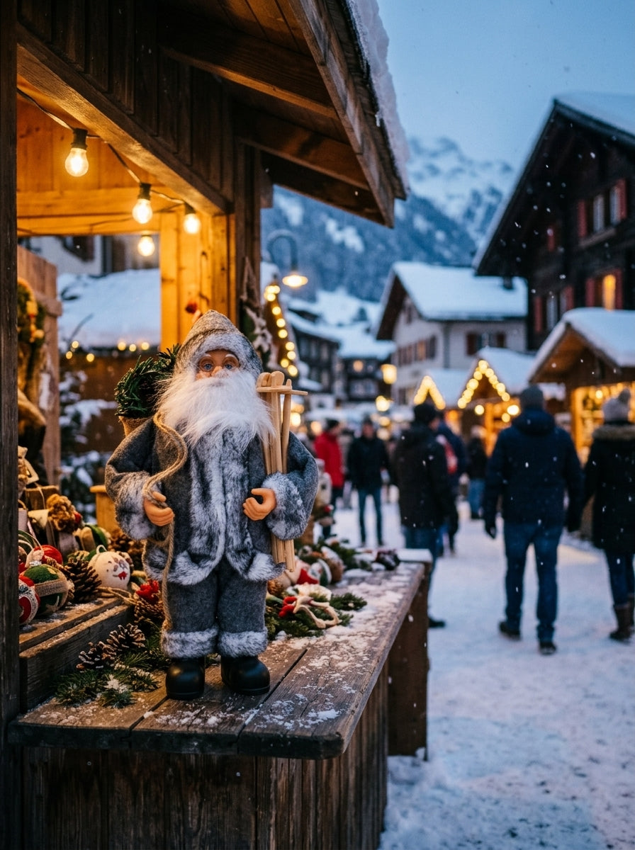 Kuzeyin Büyüsü – Gri Kürklü Kızaklı Noel Baba Dekoratif Figür 32 CM