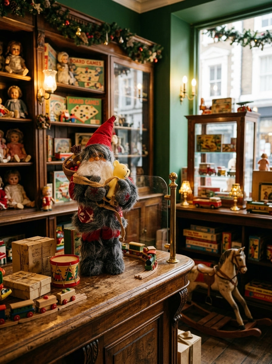 Noel'in Neşesi – Ayıcıklı Nostaljik Noel Baba Dekoratif Figür - 32 CM