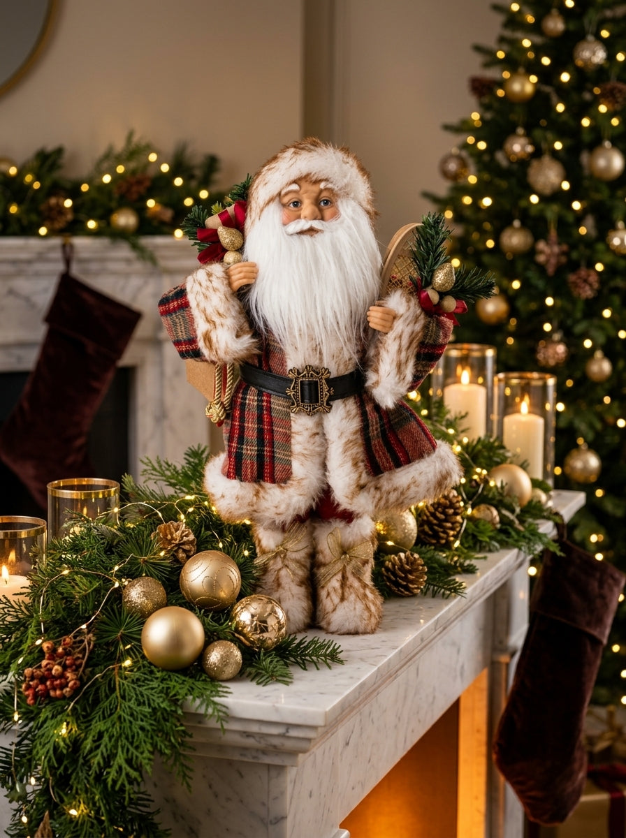 Woodland Tartan Santa Dekoratif Noel Baba