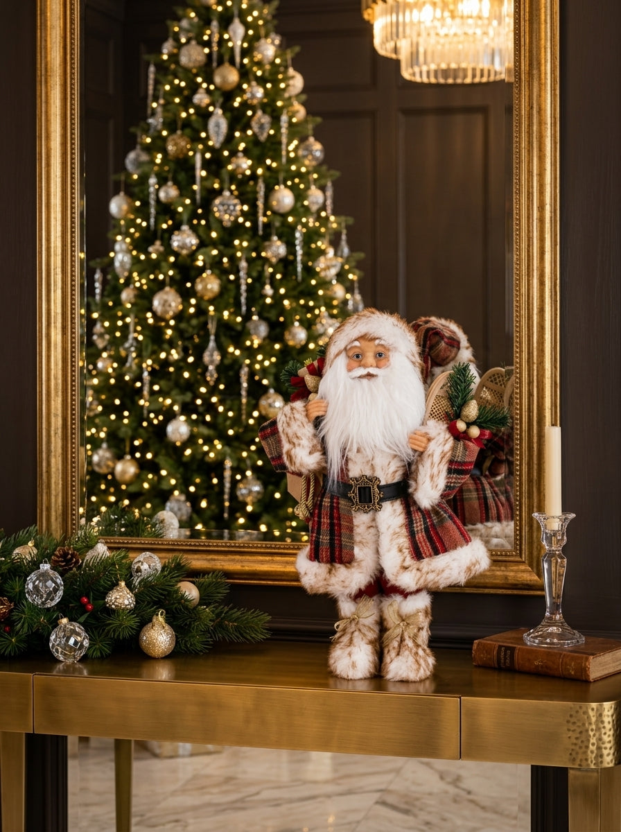 Woodland Tartan Santa Dekoratif Noel Baba
