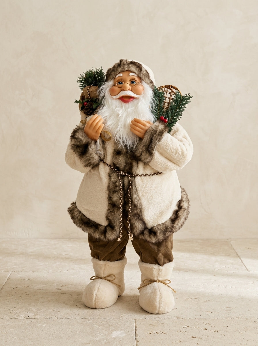 Alpine Santa Ekru Bej Dekoratif Noel Baba Figürü - 80 CM