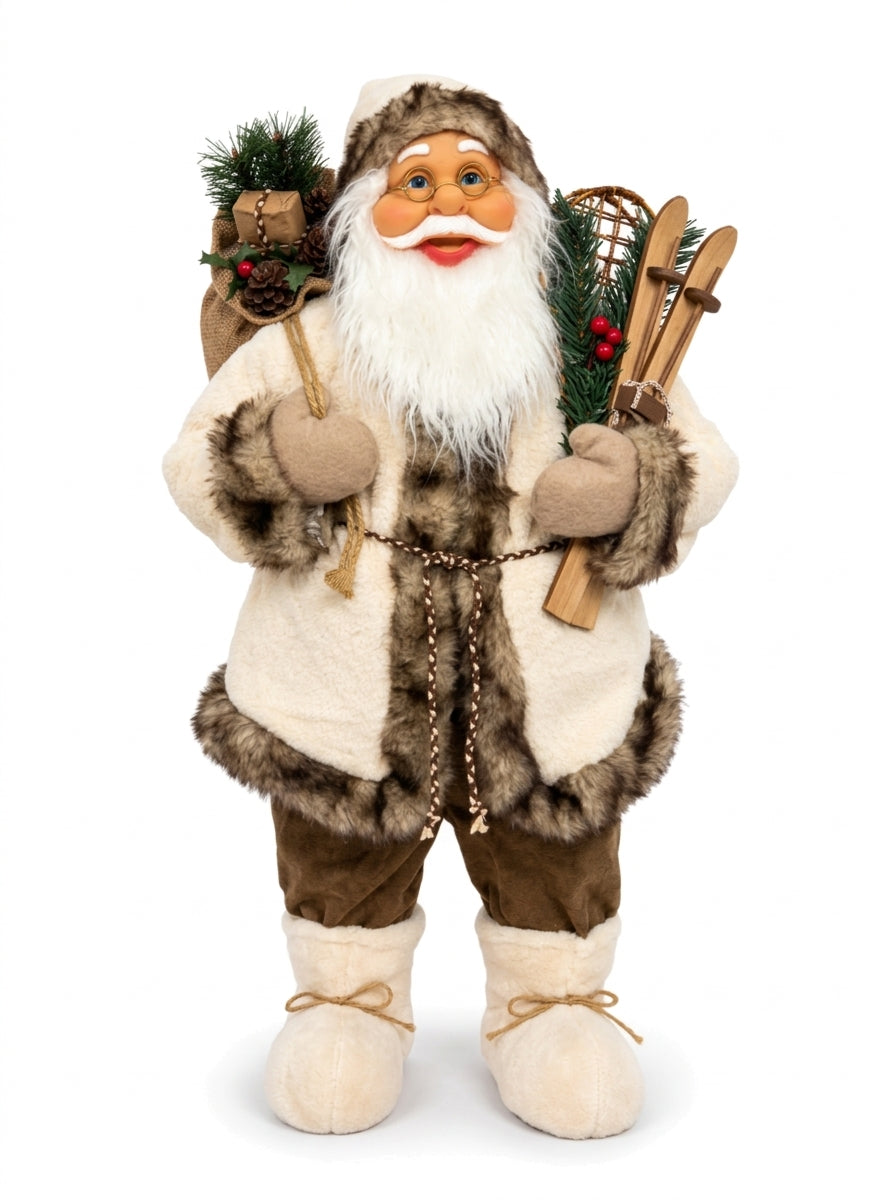 Alpine Santa Ekru Bej Dekoratif Noel Baba Figürü - 80 CM