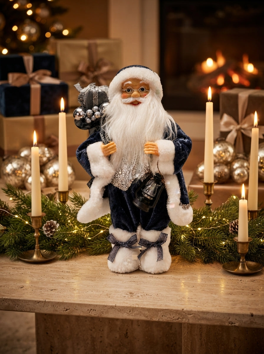 Midnight Silver Santa Dekoratif Noel Baba - 30 cm