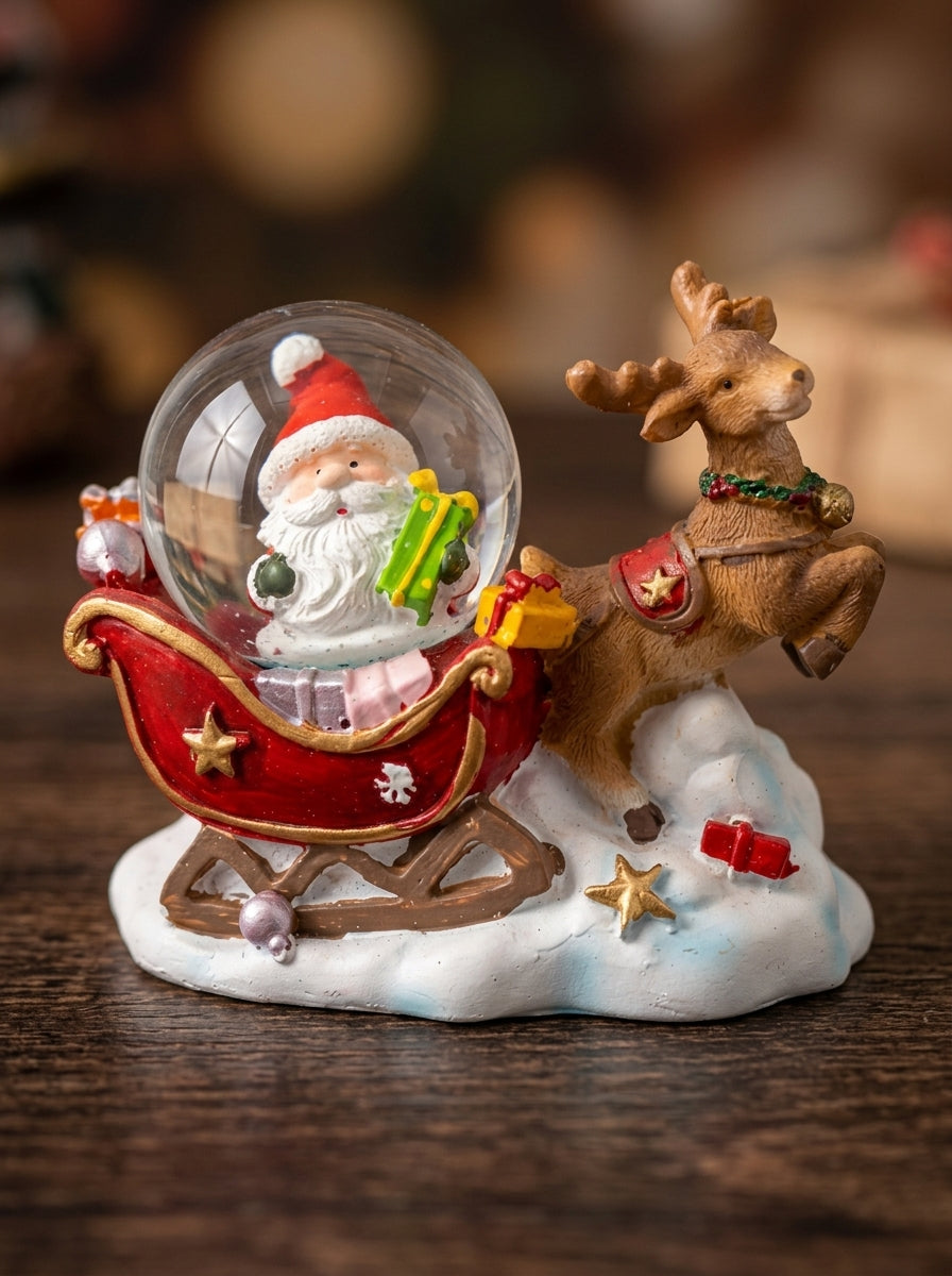 LED Işıklı Noel Baba Kızaklı Kar Küresi