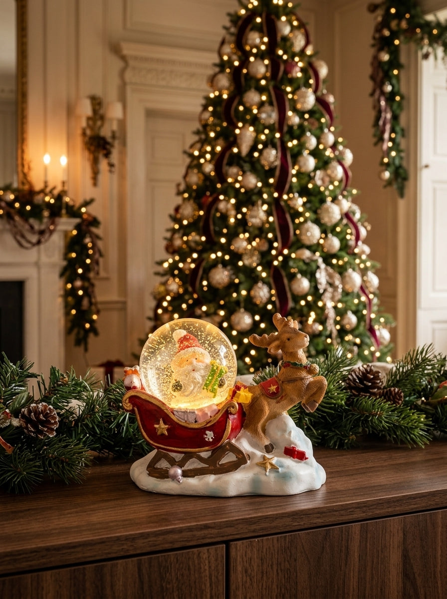 LED Işıklı Noel Baba Kızaklı Kar Küresi