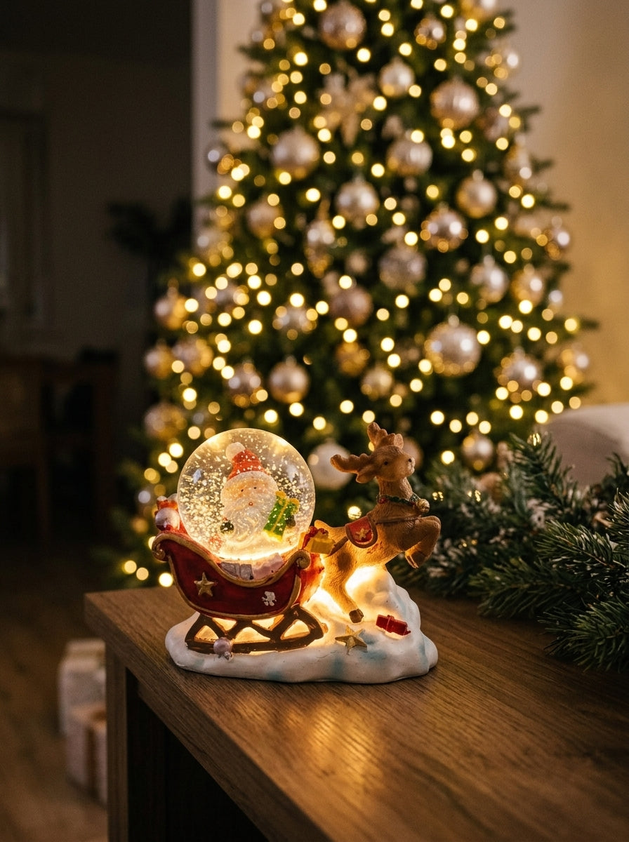 LED Işıklı Noel Baba Kızaklı Kar Küresi