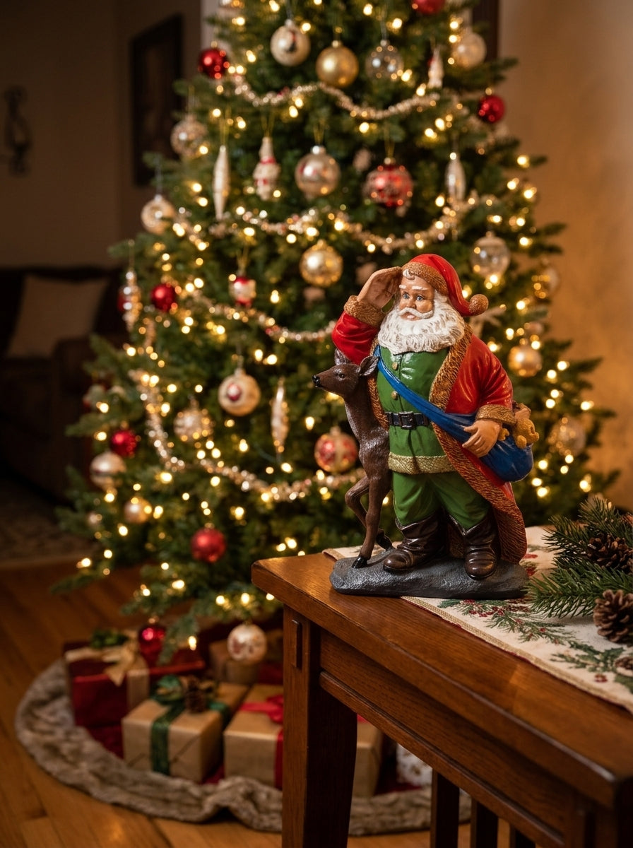 Geyikli Noel Baba Dekoratif Figür - 29 CM