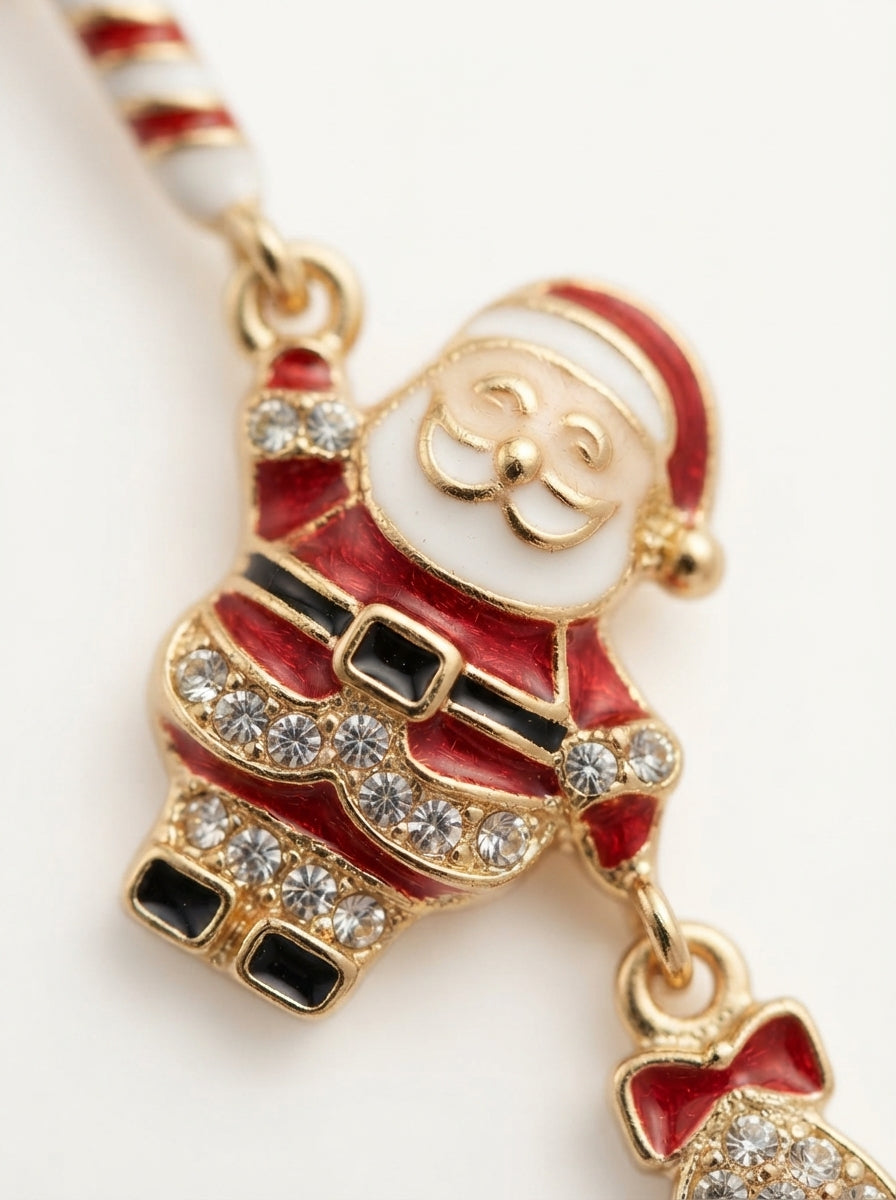 Santa Candy Cane Gold Christmas Küpe
