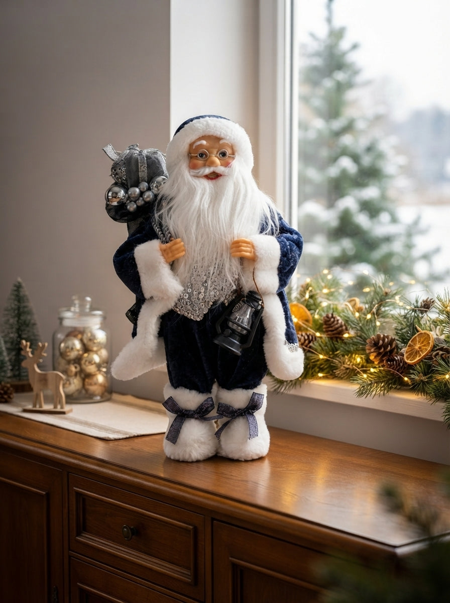Midnight Silver Santa Dekoratif Noel Baba - 30 cm