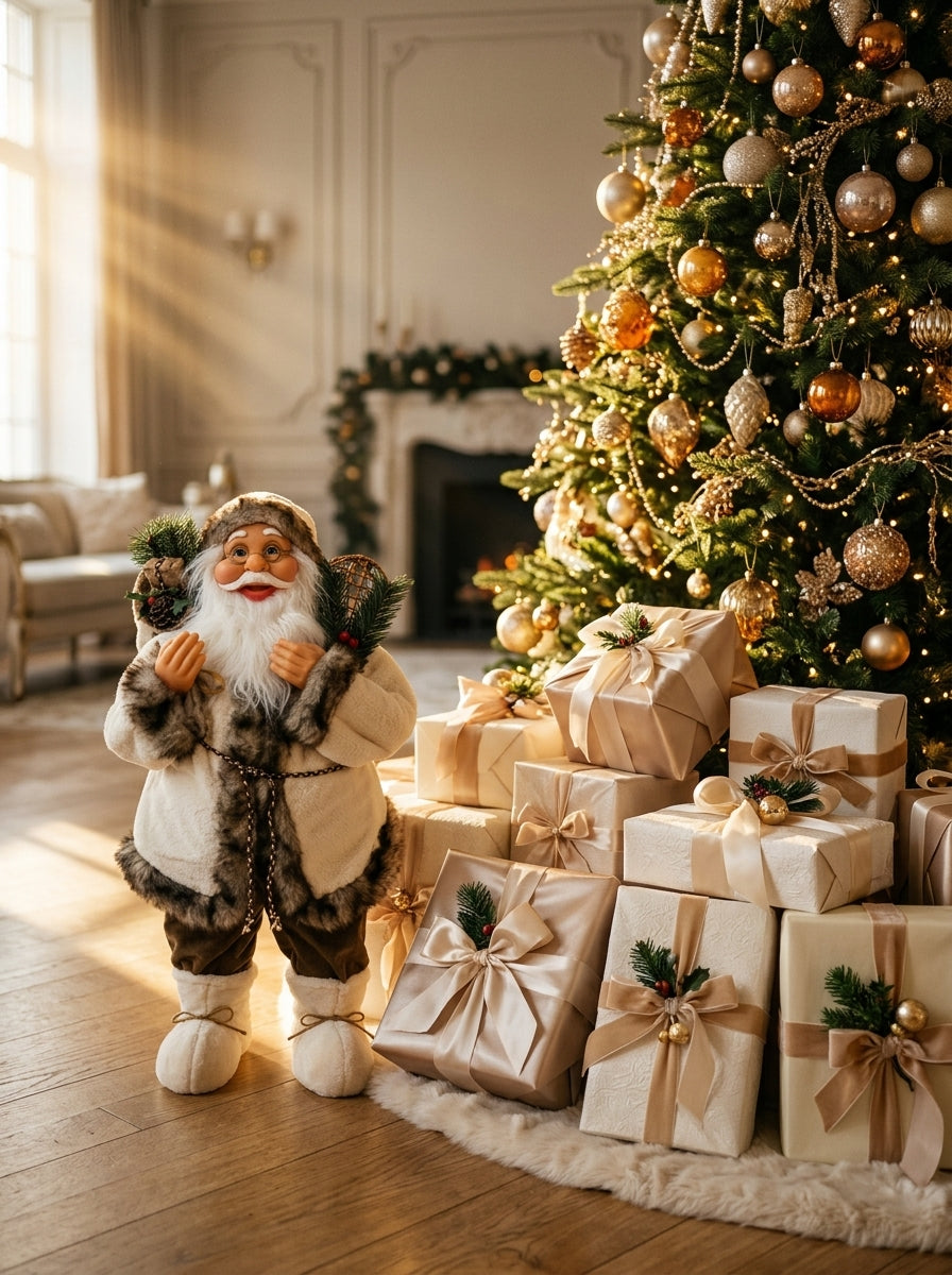 Alpine Santa Ekru Bej Dekoratif Noel Baba Figürü - 80 CM