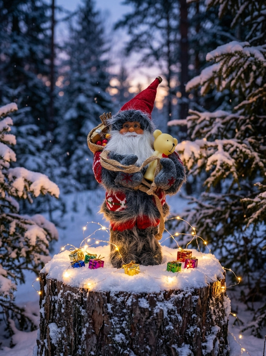 Mutluluk Dağıtıcısı – Ayıcıklı Nostaljik Noel Baba Dekoratif Figür - 32 CM