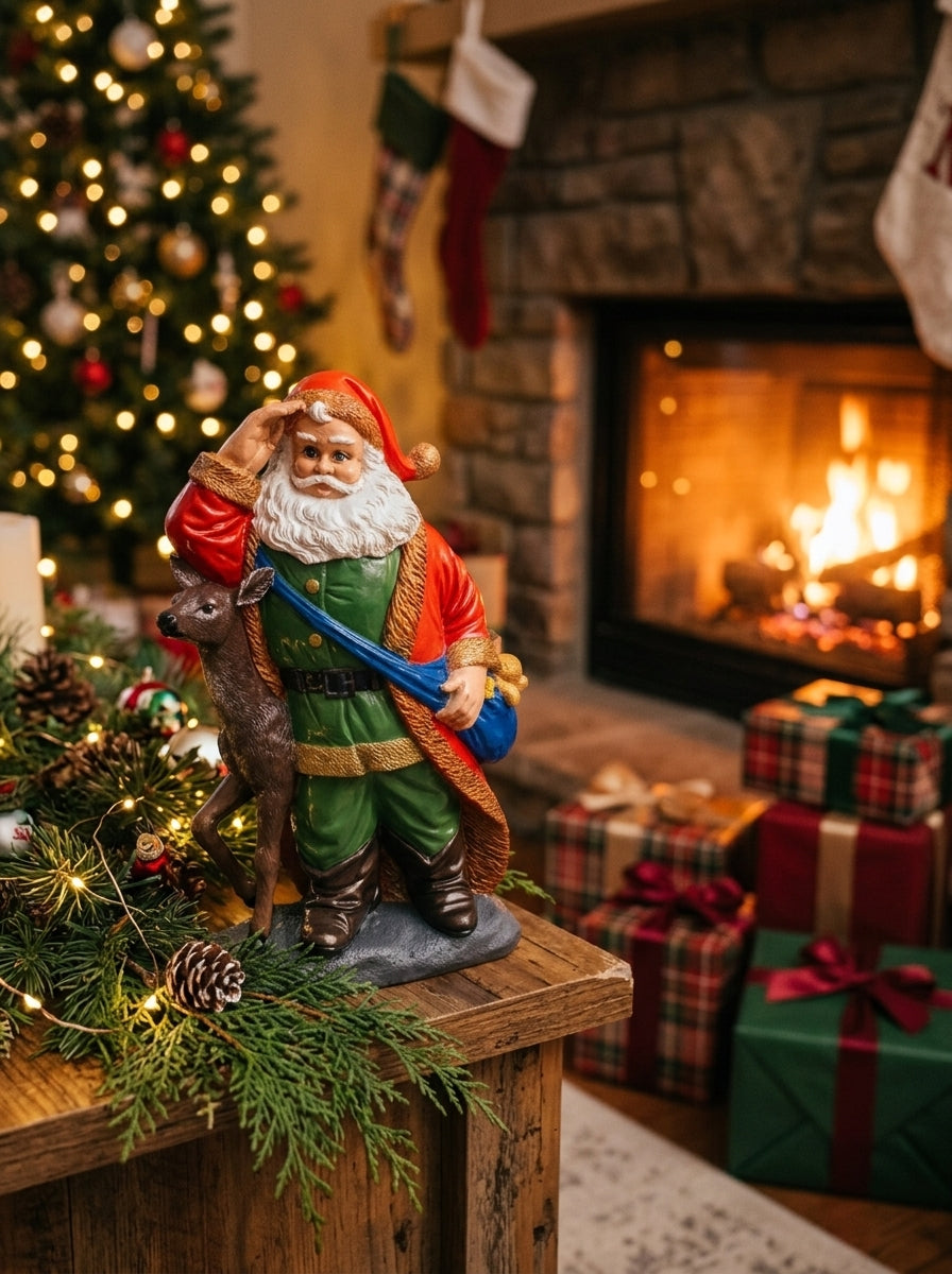 Geyikli Noel Baba Dekoratif Figür - 29 CM
