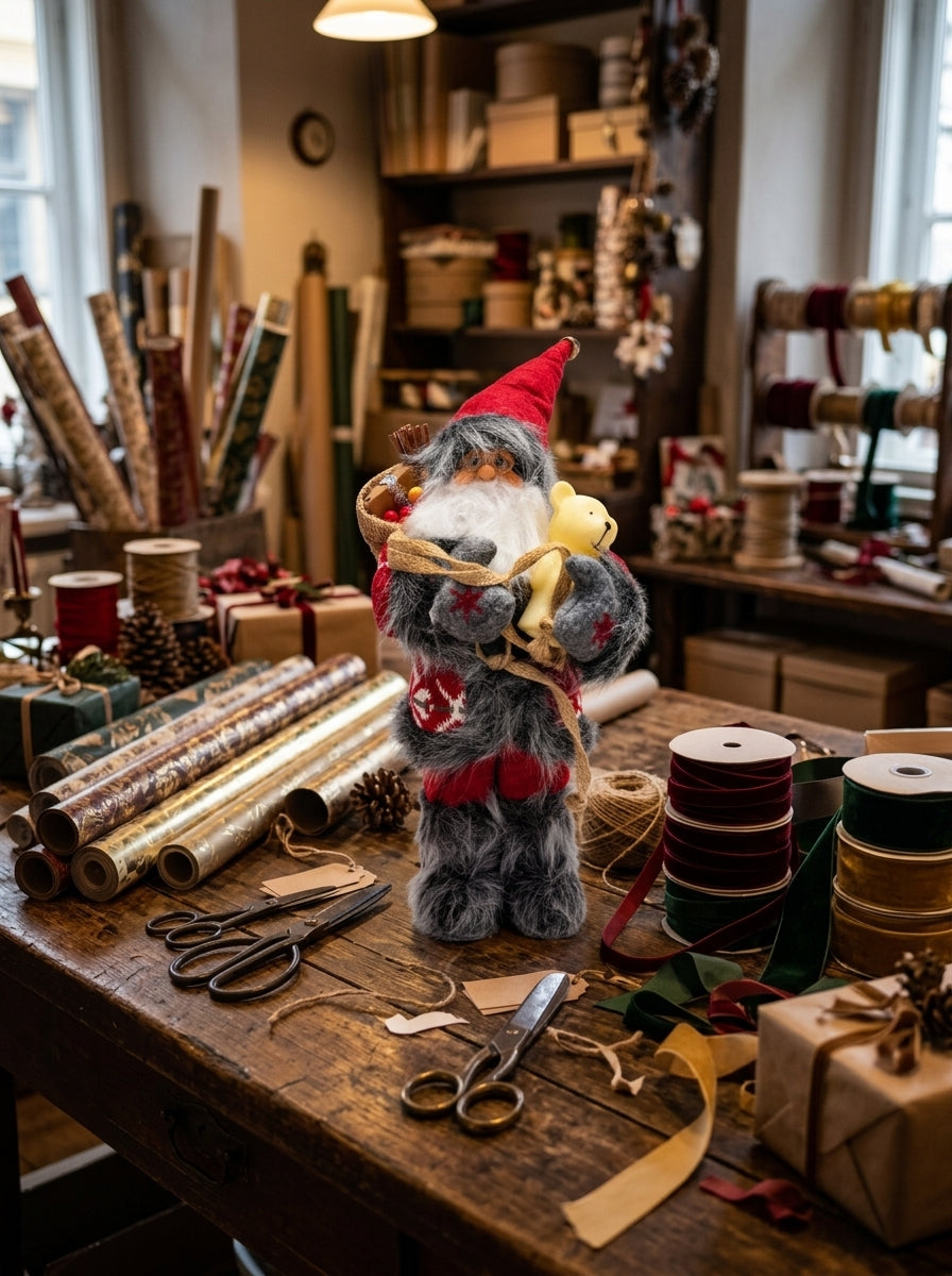Noel'in Neşesi – Ayıcıklı Nostaljik Noel Baba Dekoratif Figür - 32 CM