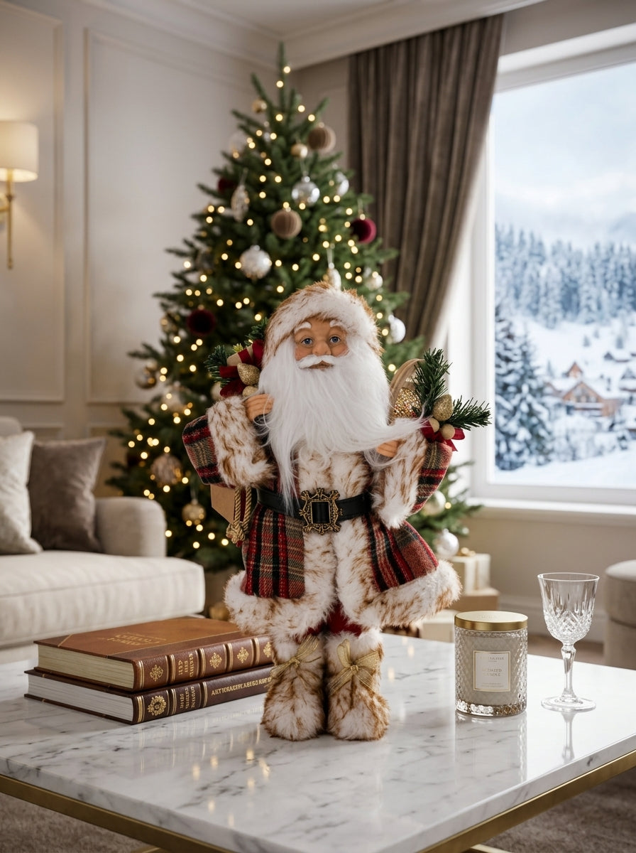 Woodland Tartan Santa Dekoratif Noel Baba