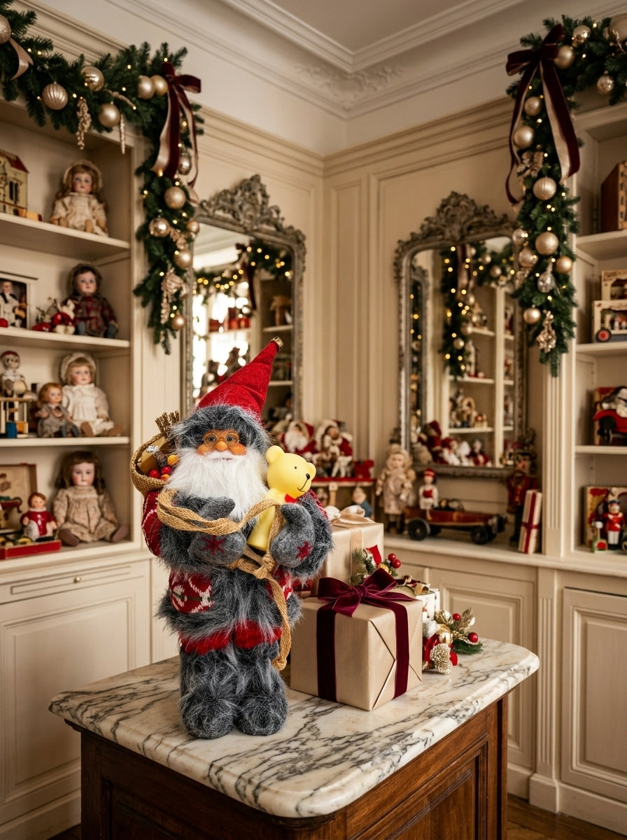 Mutluluk Dağıtıcısı – Ayıcıklı Nostaljik Noel Baba Dekoratif Figür - 32 CM
