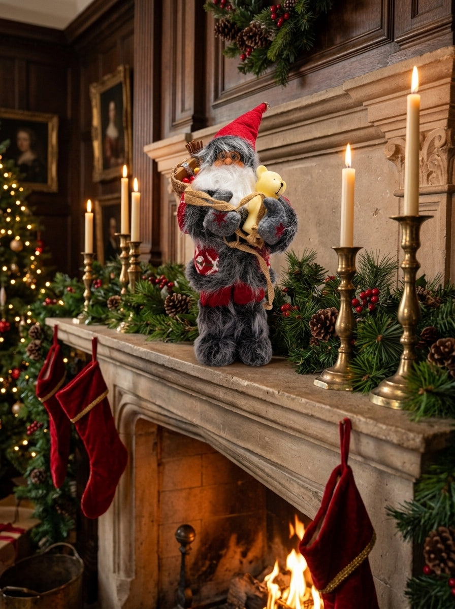 Noel'in Neşesi – Ayıcıklı Nostaljik Noel Baba Dekoratif Figür - 32 CM