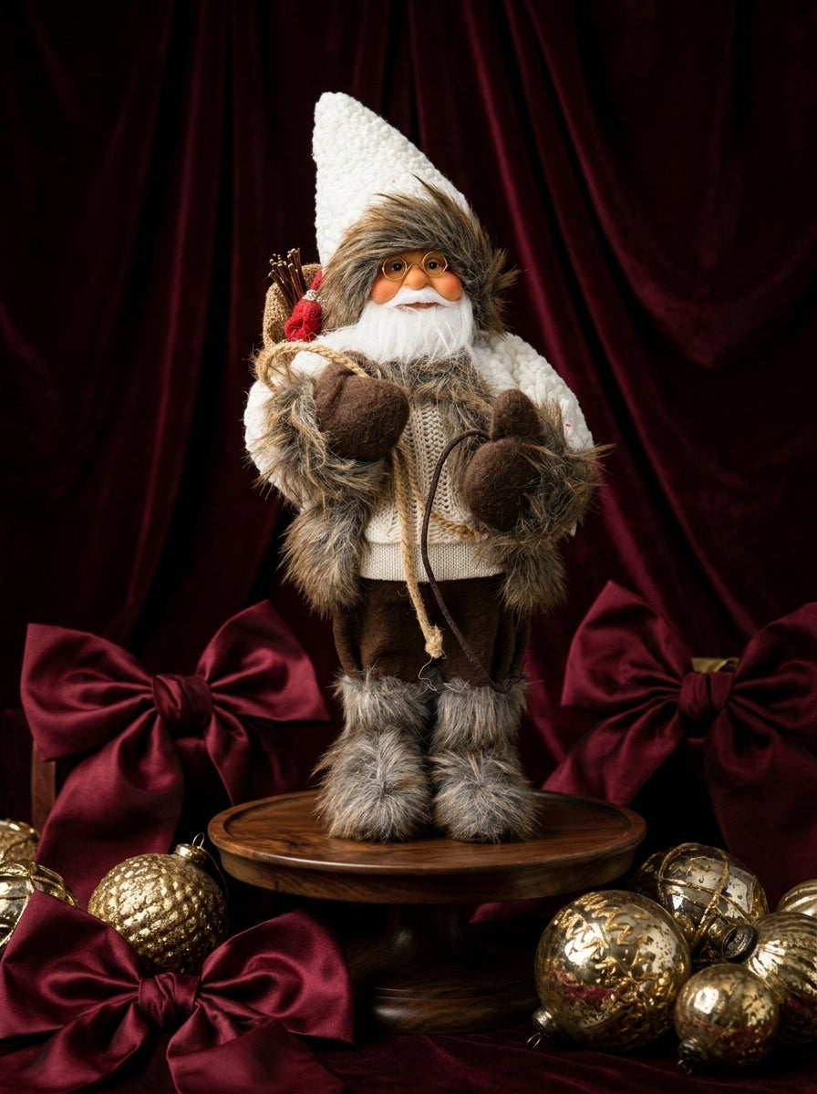 Kış Rüyası – Beyaz Örgülü Nostaljik Noel Baba Dekoratif Figür - 32 CM