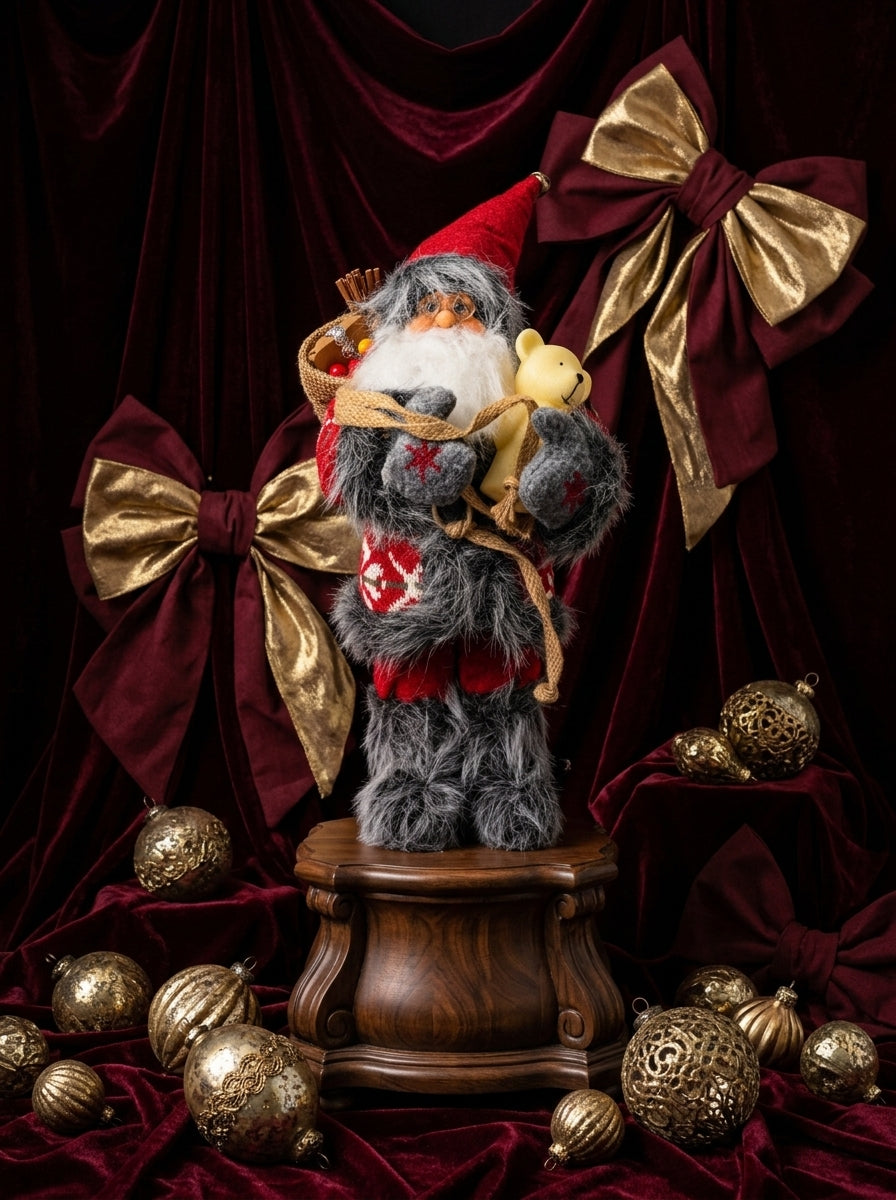 Noel'in Neşesi – Ayıcıklı Nostaljik Noel Baba Dekoratif Figür - 32 CM