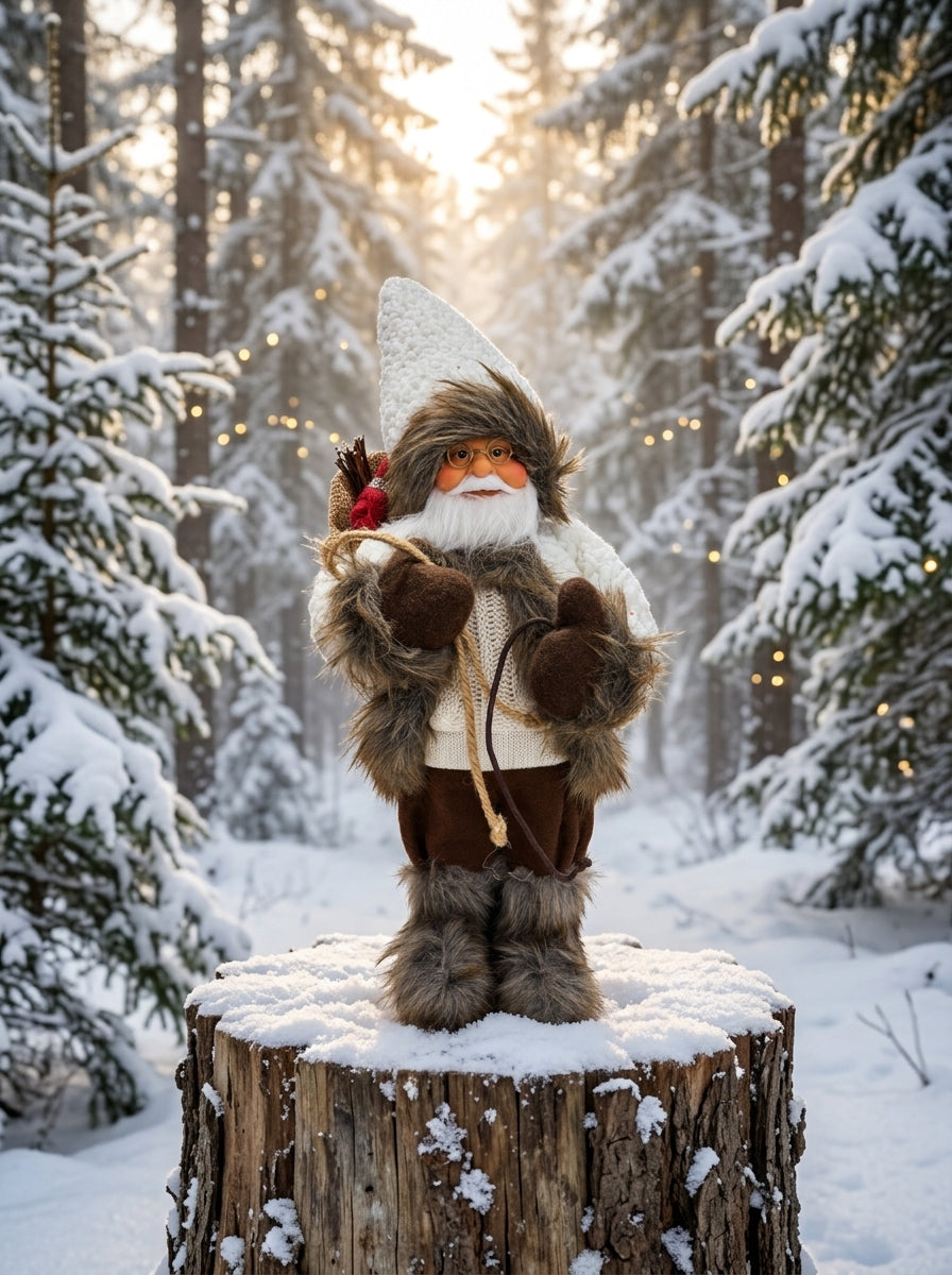 Kış Rüyası – Beyaz Örgülü Nostaljik Noel Baba Dekoratif Figür - 32 CM