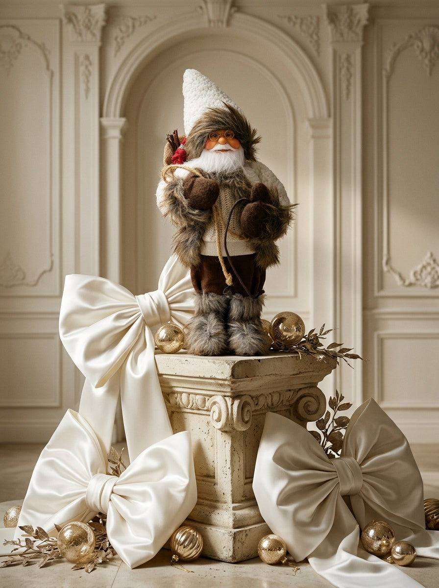 Kış Rüyası – Beyaz Örgülü Nostaljik Noel Baba Dekoratif Figür - 32 CM
