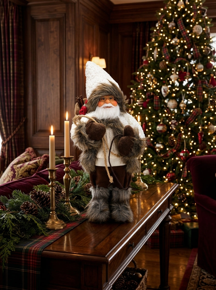 Kış Rüyası – Beyaz Örgülü Nostaljik Noel Baba Dekoratif Figür - 32 CM