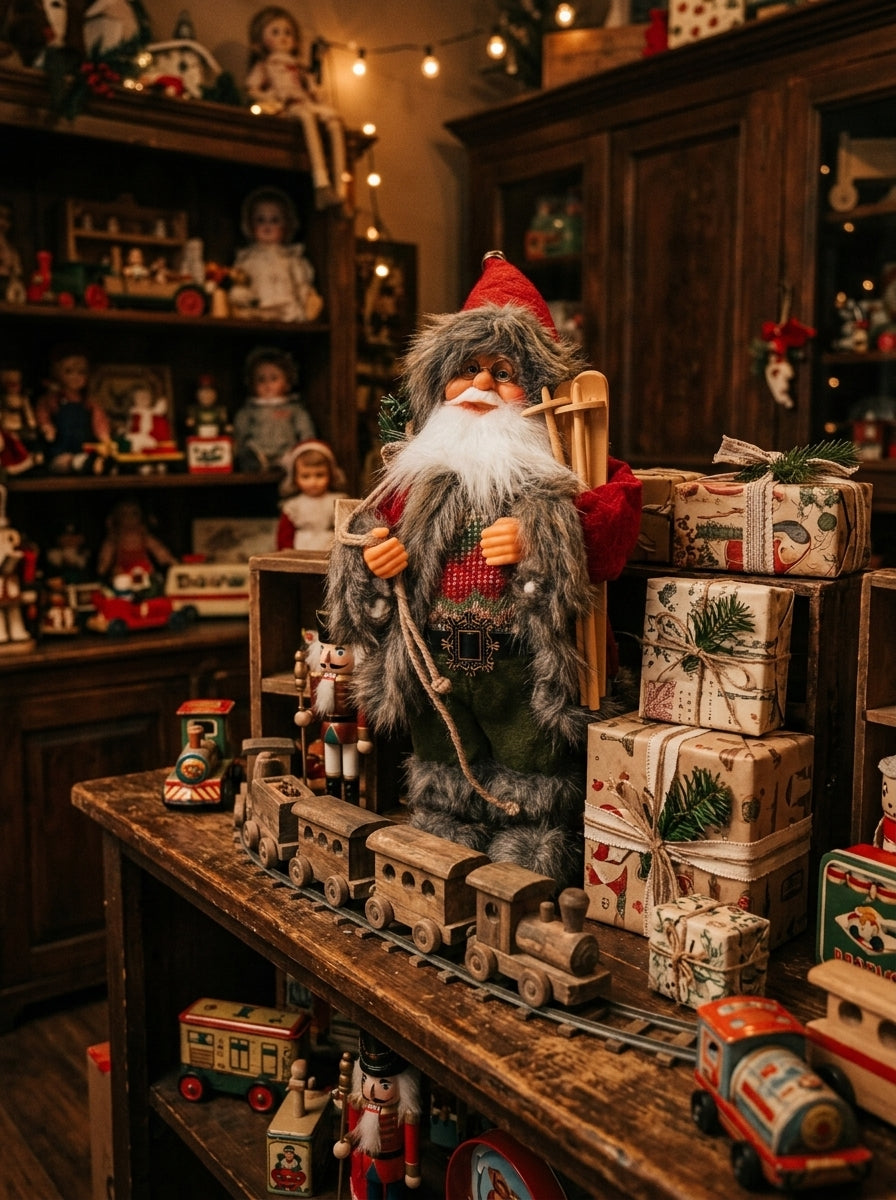 Kış Masalı – Nostaljik Kızaklı Noel Baba Dekoratif Figür - 32 CM