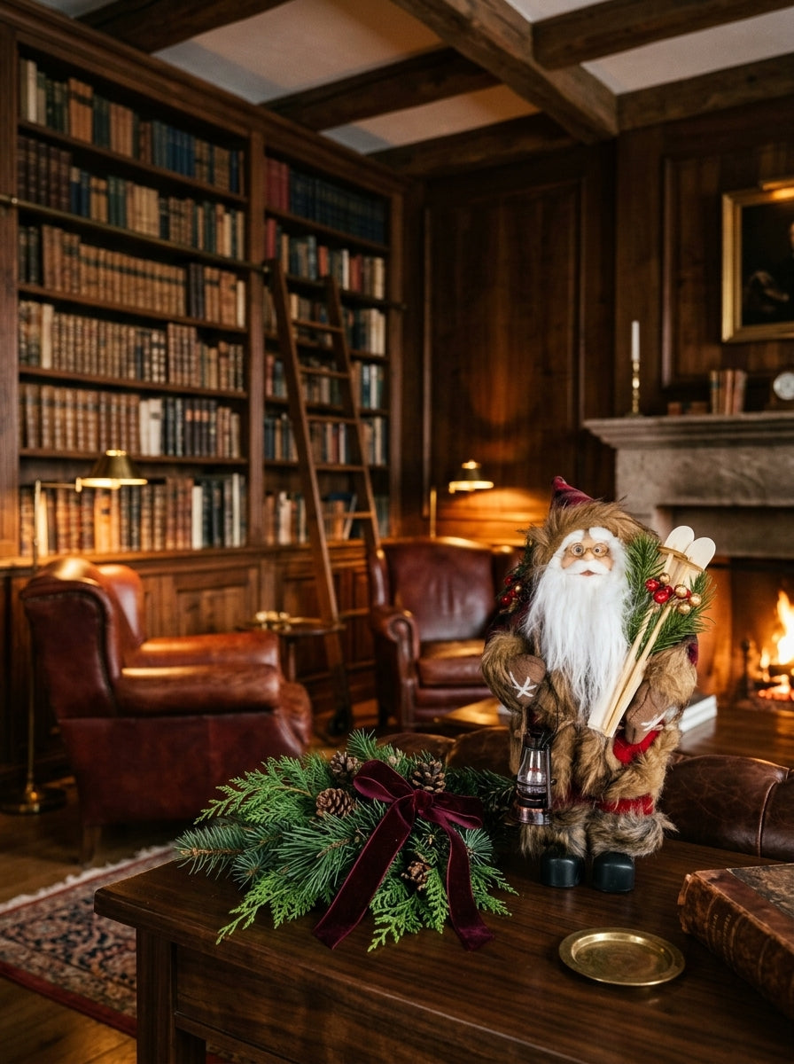 Alpine Santa Kayaklı ve Fenerli Dekoratif Yılbaşı Noel Baba Figürü - 30 CM