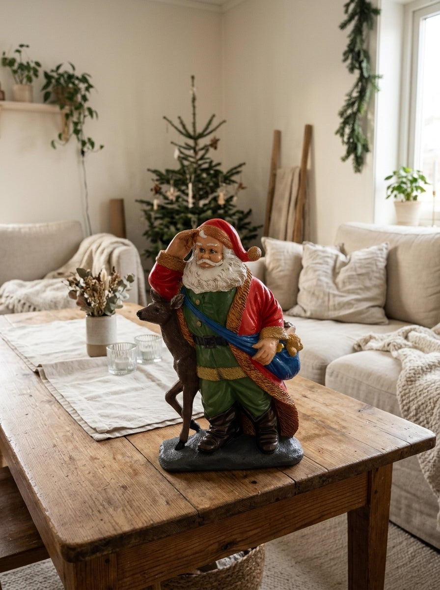 Geyikli Noel Baba Dekoratif Figür - 29 CM