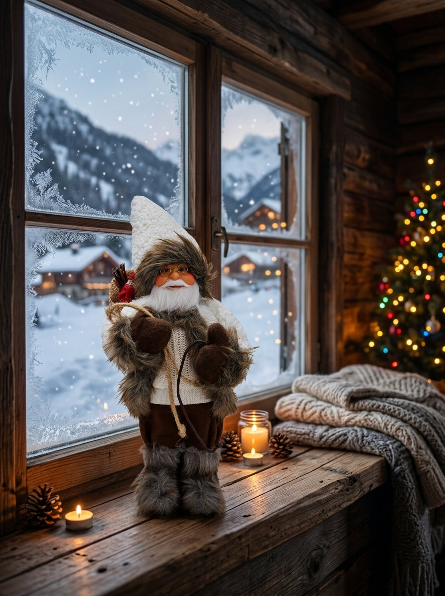 Kış Rüyası – Beyaz Örgülü Nostaljik Noel Baba Dekoratif Figür - 32 CM
