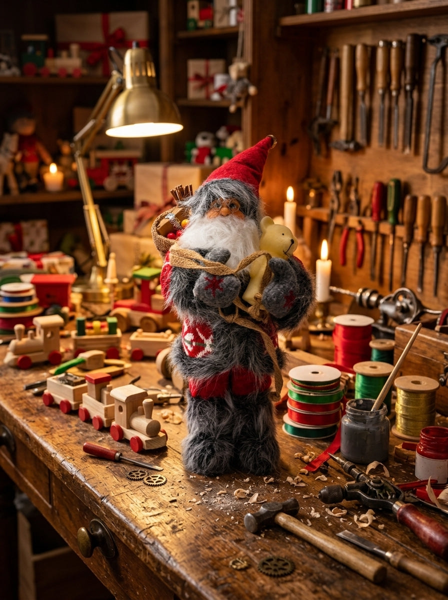 Noel'in Neşesi – Ayıcıklı Nostaljik Noel Baba Dekoratif Figür - 32 CM