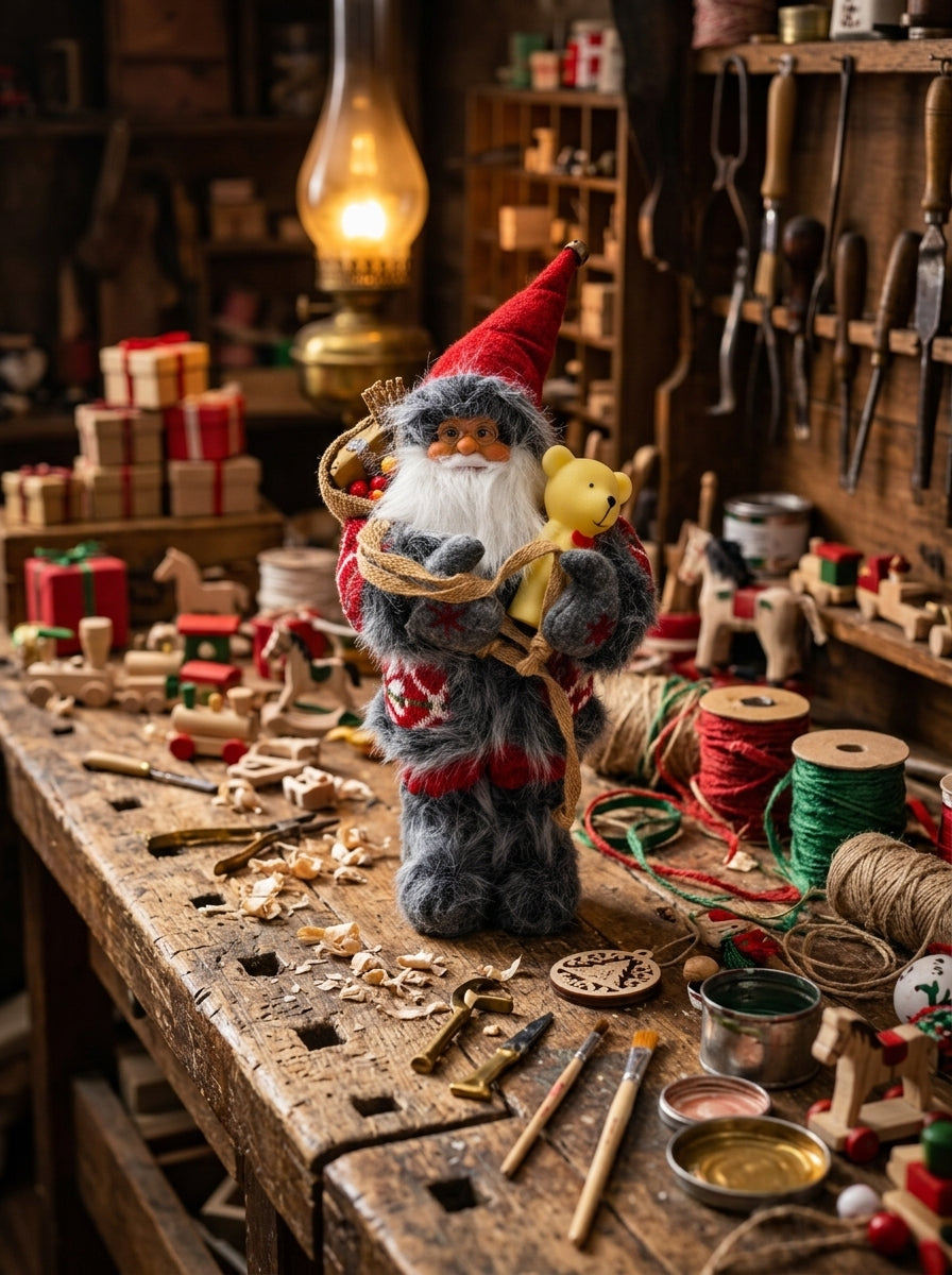 Mutluluk Dağıtıcısı – Ayıcıklı Nostaljik Noel Baba Dekoratif Figür - 32 CM