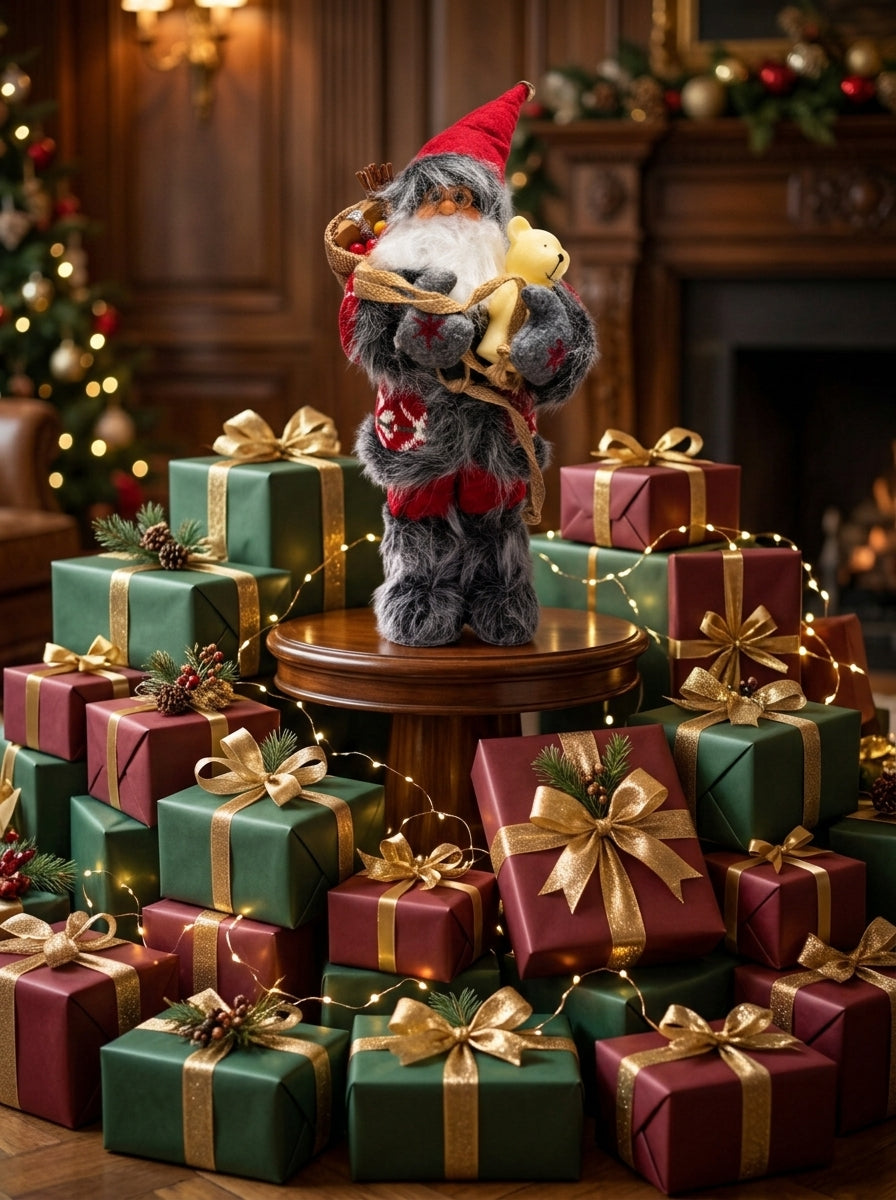Noel'in Neşesi – Ayıcıklı Nostaljik Noel Baba Dekoratif Figür - 32 CM