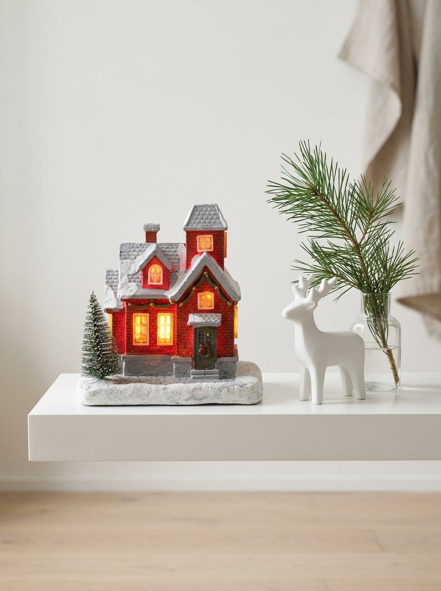 Christmas Village LED Işıklı Kırmızı Yılbaşı Evi