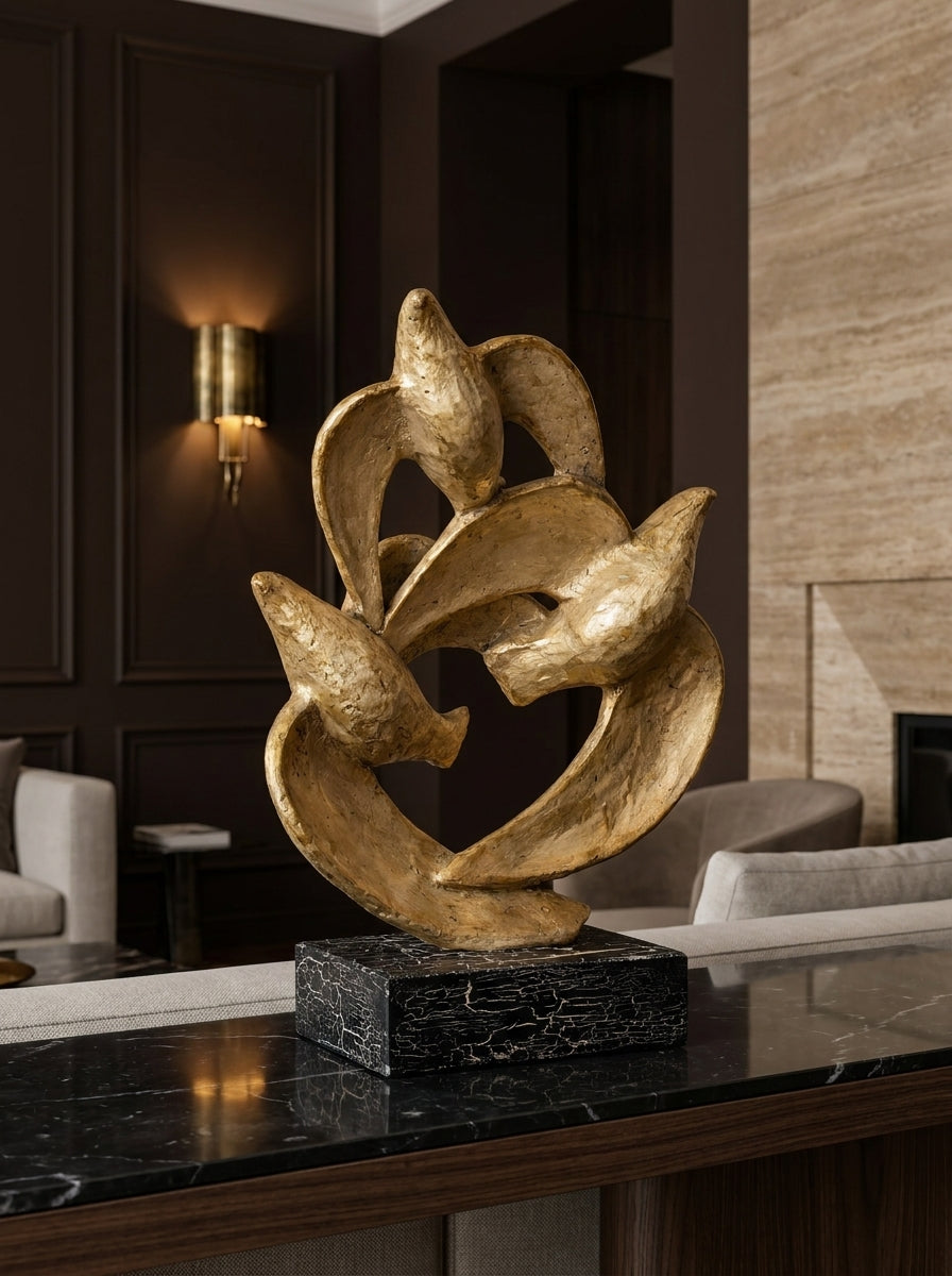 Golden Harmony – Üç Kuşlu Dekoratif Obje