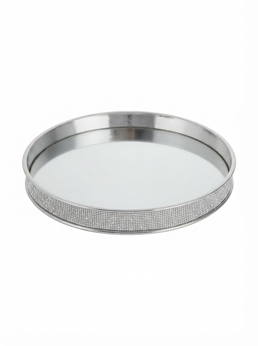 Silver Crystal Dekoratif Aynalı Tepsi