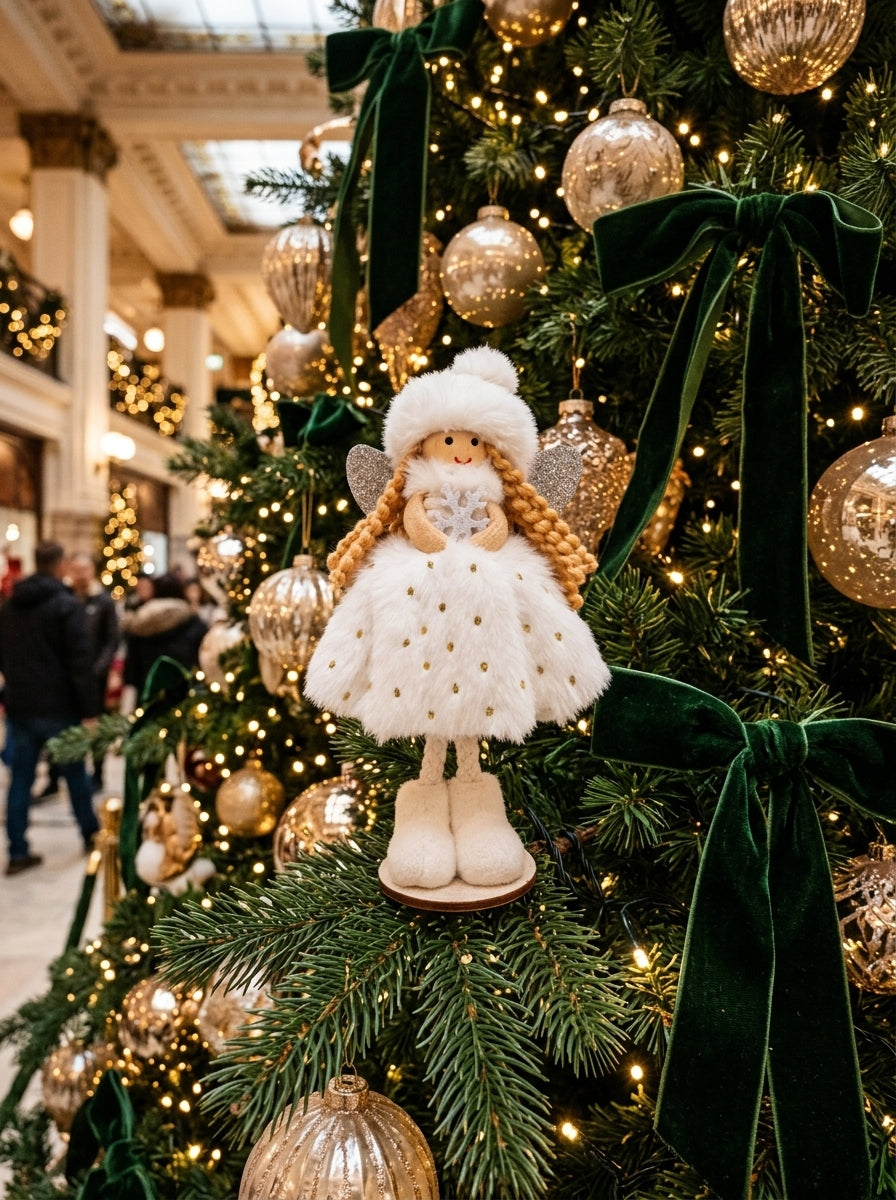 Snow Angel Fairy – Beyaz Kürklü Dekoratif Yılbaşı Perisi - 16 CM