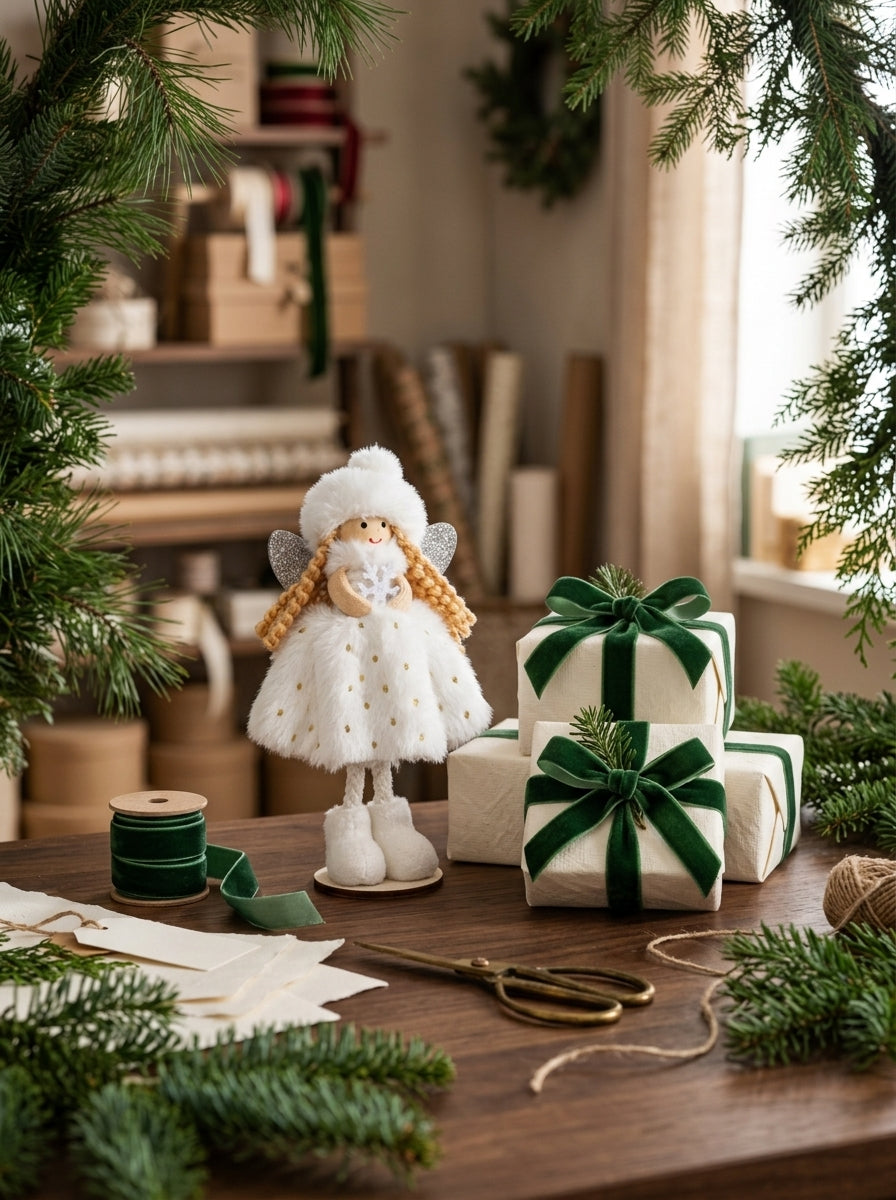 Snow Angel Fairy – Beyaz Kürklü Dekoratif Yılbaşı Perisi - 16 CM