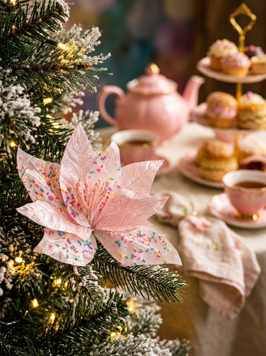 Pink Candy Poinsettia Glitter Yılbaşı Ağacı Süsü