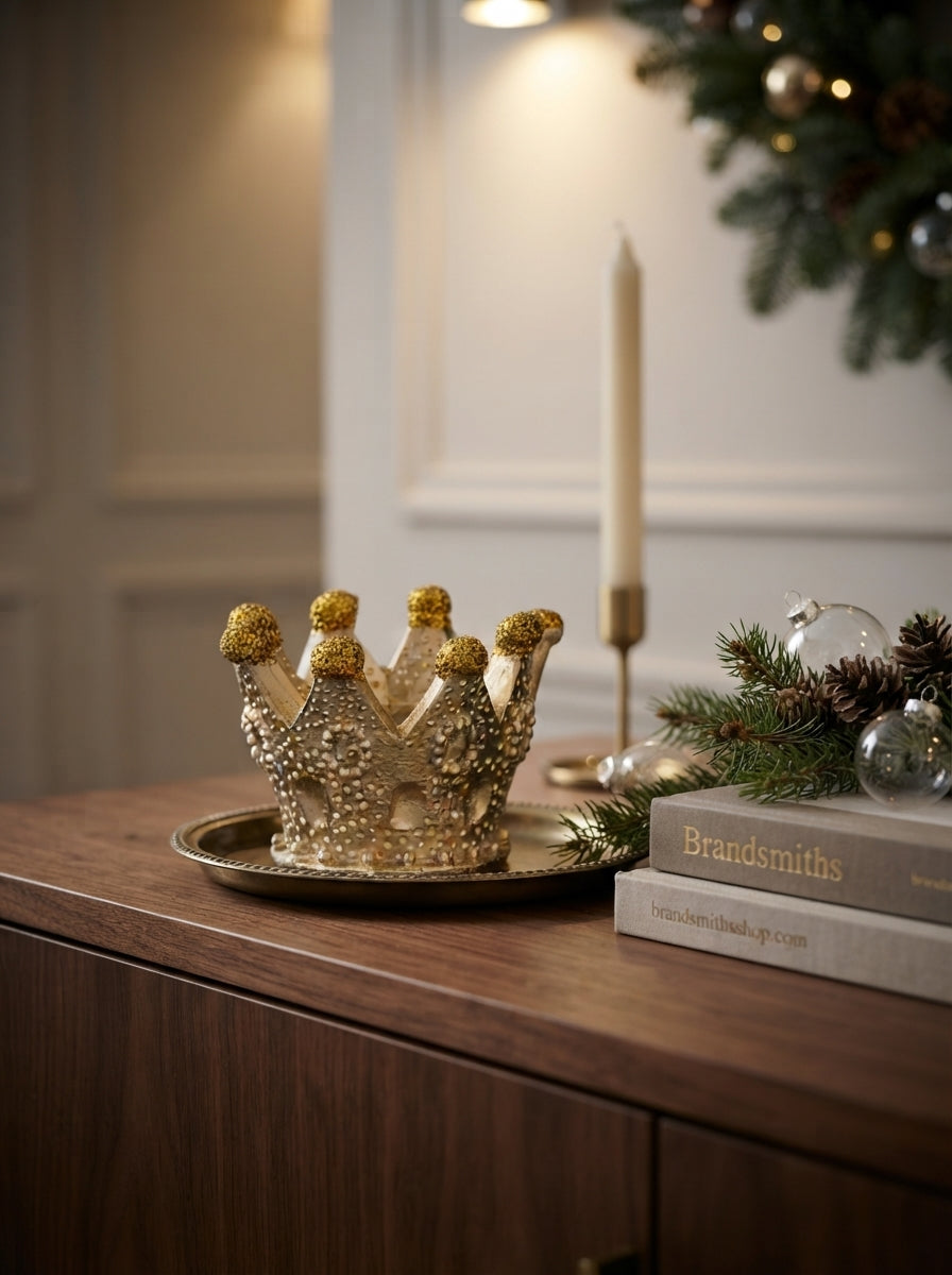 Golden Crown Glitter 3D Dekoratif Yılbaşı Mumu