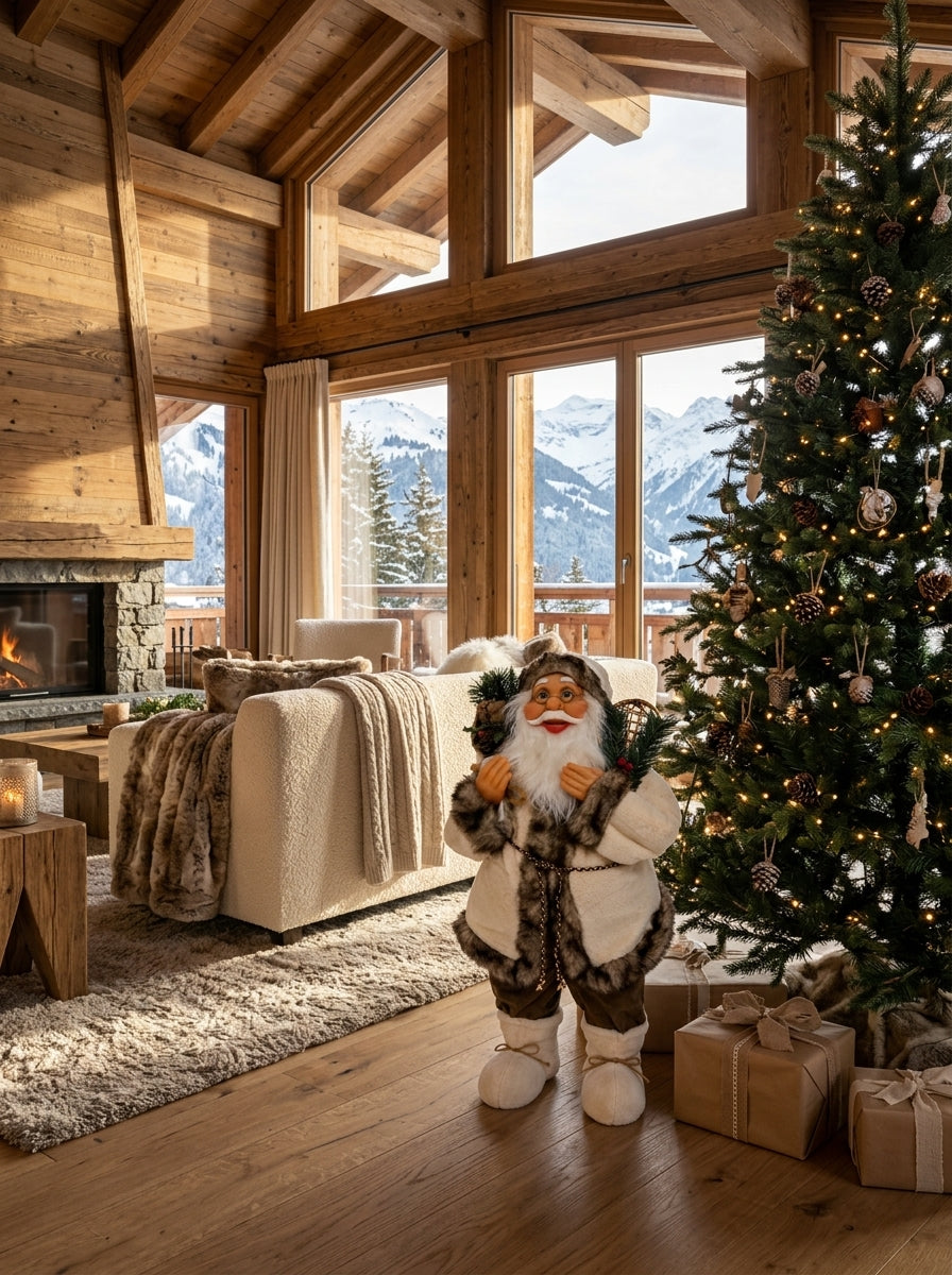 Alpine Santa Ekru Bej Dekoratif Noel Baba Figürü - 80 CM