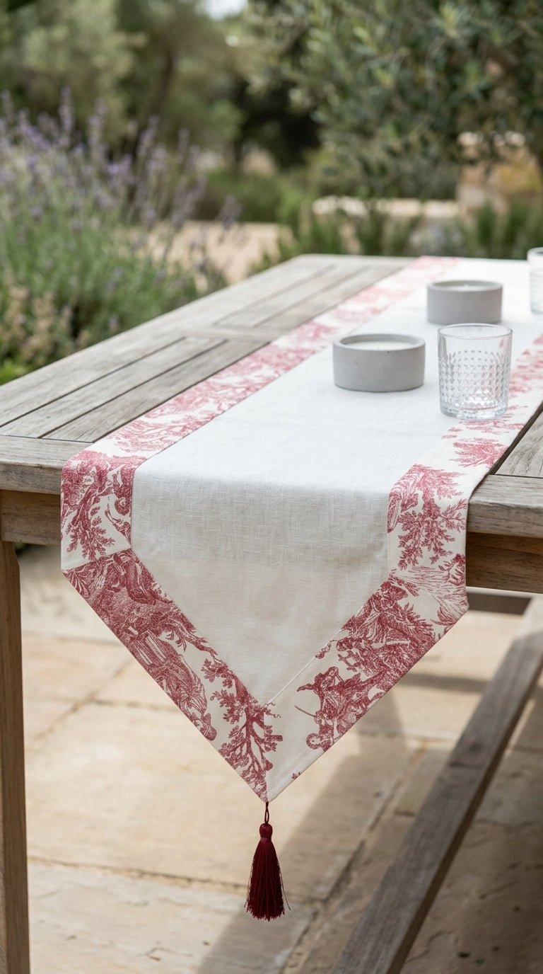 Toile Burgundy Panel Runner